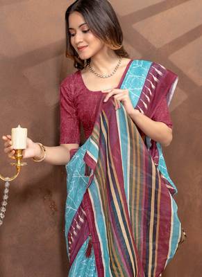 Linen cotton Instant Wear saree with unstitched blouse 5