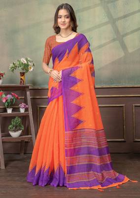 Linen cotton Instant Wear saree with unstitched blouse 1