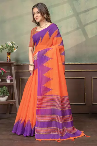 Linen cotton Instant Wear saree with unstitched blouse