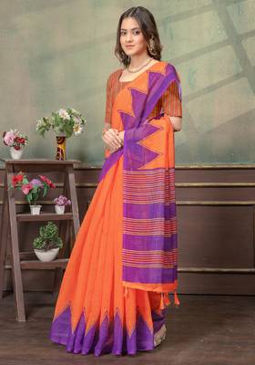 Linen cotton Instant Wear saree with unstitched blouse 4