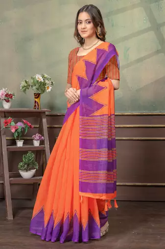 Linen cotton Instant Wear saree with unstitched blouse