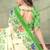 cream and green colour Linen cotton ready to wear saree with unstitched blouse