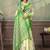 cream and green colour Linen cotton ready to wear saree with unstitched blouse