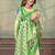 cream and green colour Linen cotton ready to wear saree with unstitched blouse
