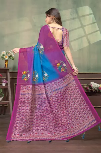 Linen cotton Easy to wear saree with unstitched blouse