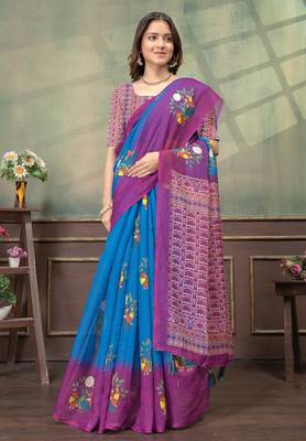 Linen cotton Easy to wear saree with unstitched blouse 4