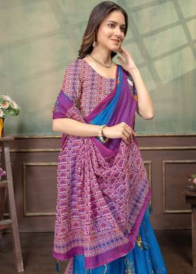 Linen cotton Easy to wear saree with unstitched blouse 5