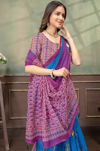 Linen cotton Easy to wear saree with unstitched blouse