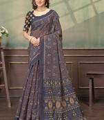 Linen cotton ready to wear saree with unstitched blouse