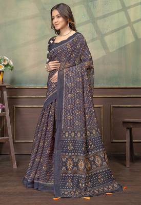 Linen cotton Easy to wear saree with unstitched blouse 2