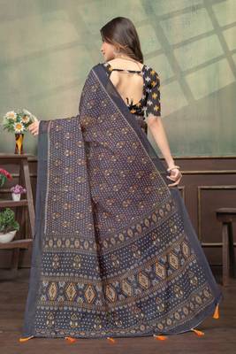 Linen cotton Easy to wear saree with unstitched blouse 3