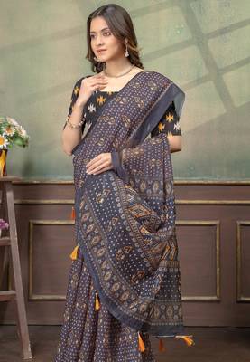 Linen cotton Easy to wear saree with unstitched blouse 5