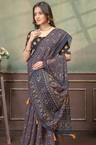 Linen cotton Easy to wear saree with unstitched blouse