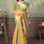 yellow colour Linen cotton ready to wear saree with unstitched blouse