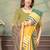 yellow colour Linen cotton ready to wear saree with unstitched blouse