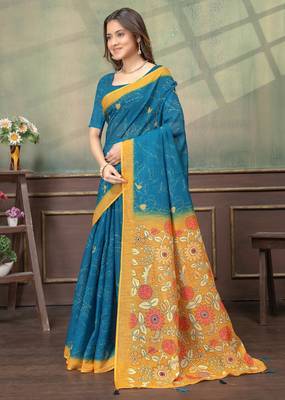 Linen cotton Easy to wear saree with unstitched blouse 2