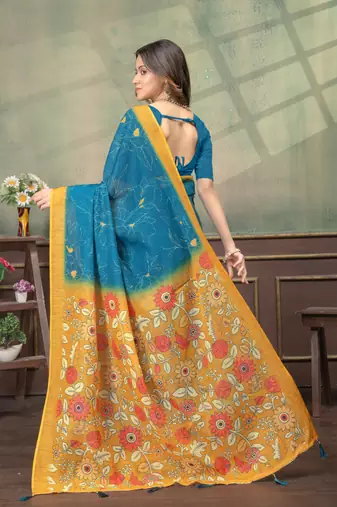 Linen cotton Easy to wear saree with unstitched blouse