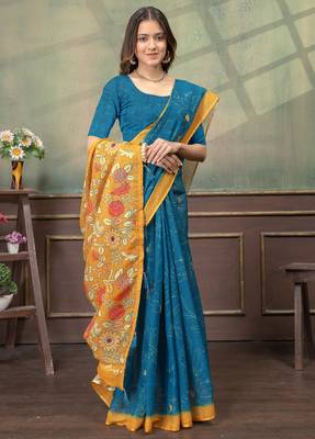 Linen cotton Easy to wear saree with unstitched blouse 4