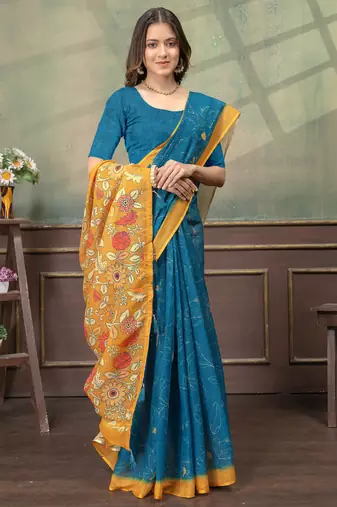 Linen cotton Easy to wear saree with unstitched blouse