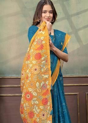 Linen cotton Easy to wear saree with unstitched blouse 5