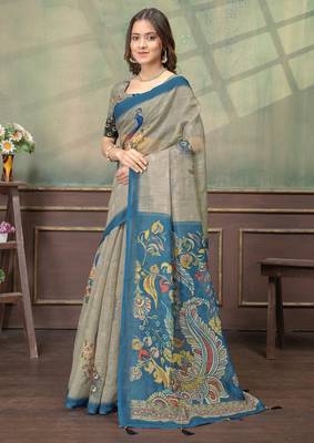 Linen cotton Easy to wear saree with unstitched blouse 2