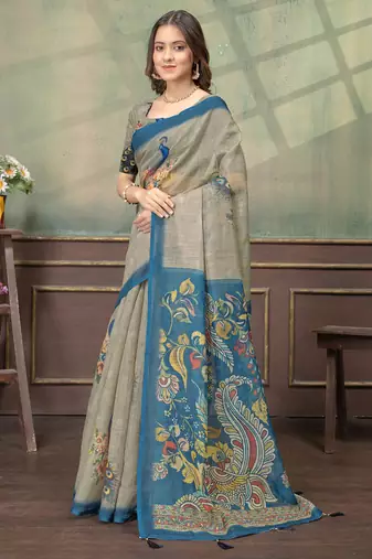 Linen cotton Easy to wear saree with unstitched blouse