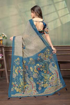 Linen cotton Easy to wear saree with unstitched blouse 3