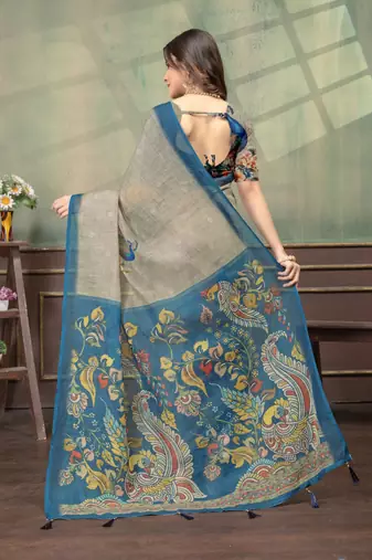 Linen cotton Easy to wear saree with unstitched blouse