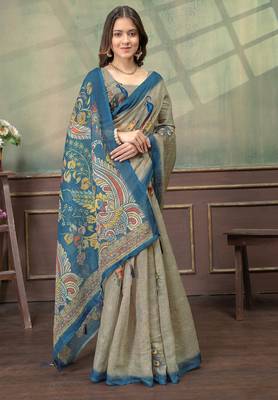 Linen cotton Easy to wear saree with unstitched blouse 4