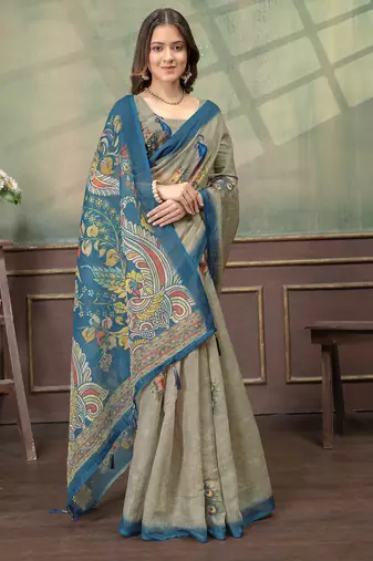 Linen cotton Easy to wear saree with unstitched blouse