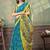blue colour Linen cotton ready to wear saree with unstitched blouse