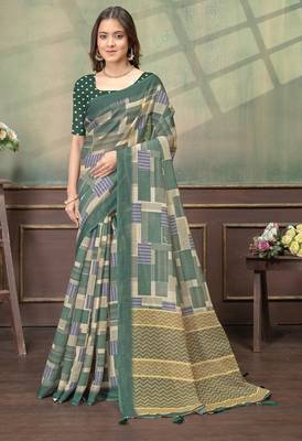 Linen cotton Easy to wear saree with unstitched blouse 1