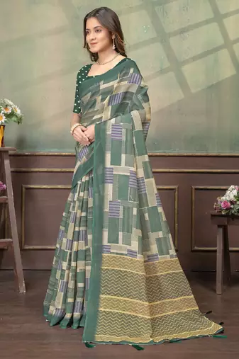 Linen cotton Easy to wear saree with unstitched blouse