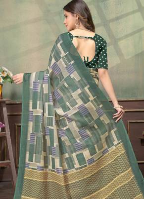 Linen cotton Easy to wear saree with unstitched blouse 3
