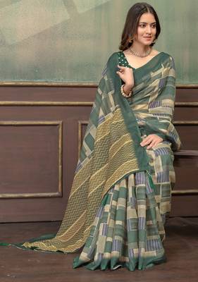 Linen cotton Easy to wear saree with unstitched blouse 4