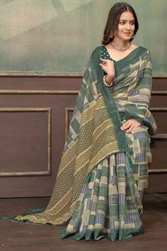 Linen cotton Easy to wear saree with unstitched blouse