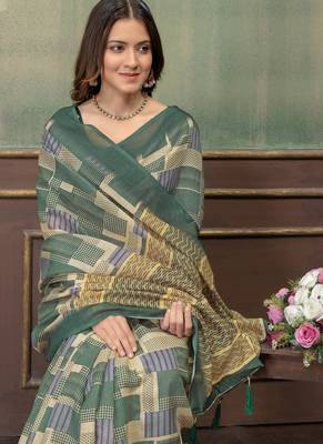 Linen cotton Easy to wear saree with unstitched blouse 5