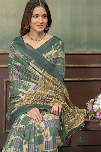 Linen cotton Easy to wear saree with unstitched blouse