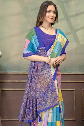 multi colour Linen cotton Easy to wear saree with unstitched blouse