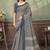 grey colour Linen cotton ready to wear saree with unstitched blouse