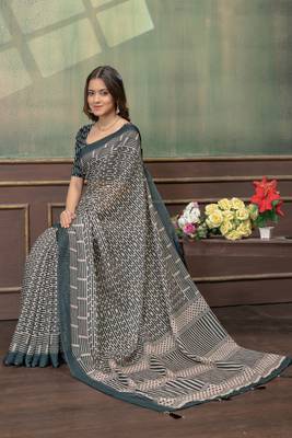 grey colour Linen cotton Easy to wear saree with unstitched blouse 4