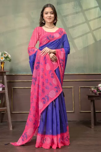linen cotton ready made saree