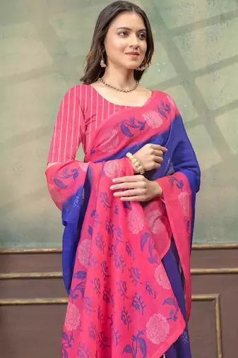 linen cotton ready made saree