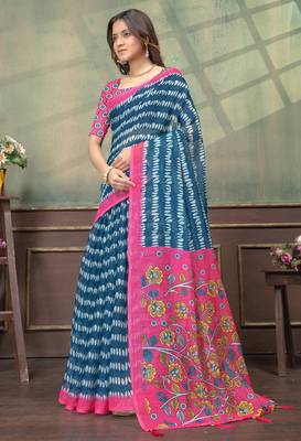 Linen cotton One Minute saree with unstitched blouse 2
