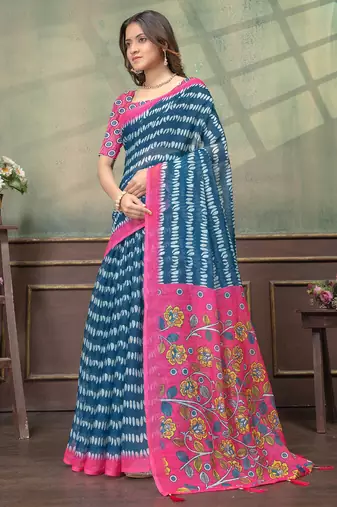Linen cotton One Minute saree with unstitched blouse