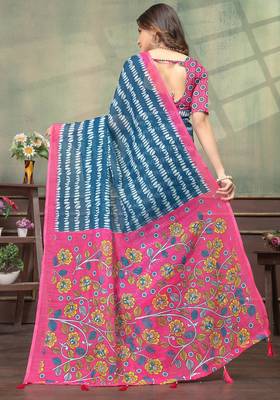 Linen cotton One Minute saree with unstitched blouse 3