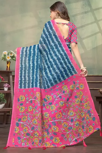 Linen cotton One Minute saree with unstitched blouse