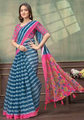 Linen cotton One Minute saree with unstitched blouse 4