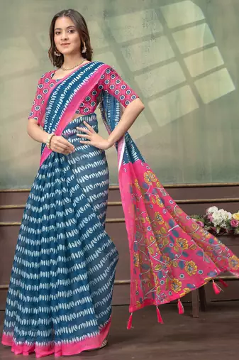 Linen cotton One Minute saree with unstitched blouse