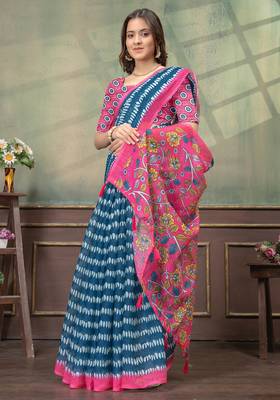 Linen cotton One Minute saree with unstitched blouse 5